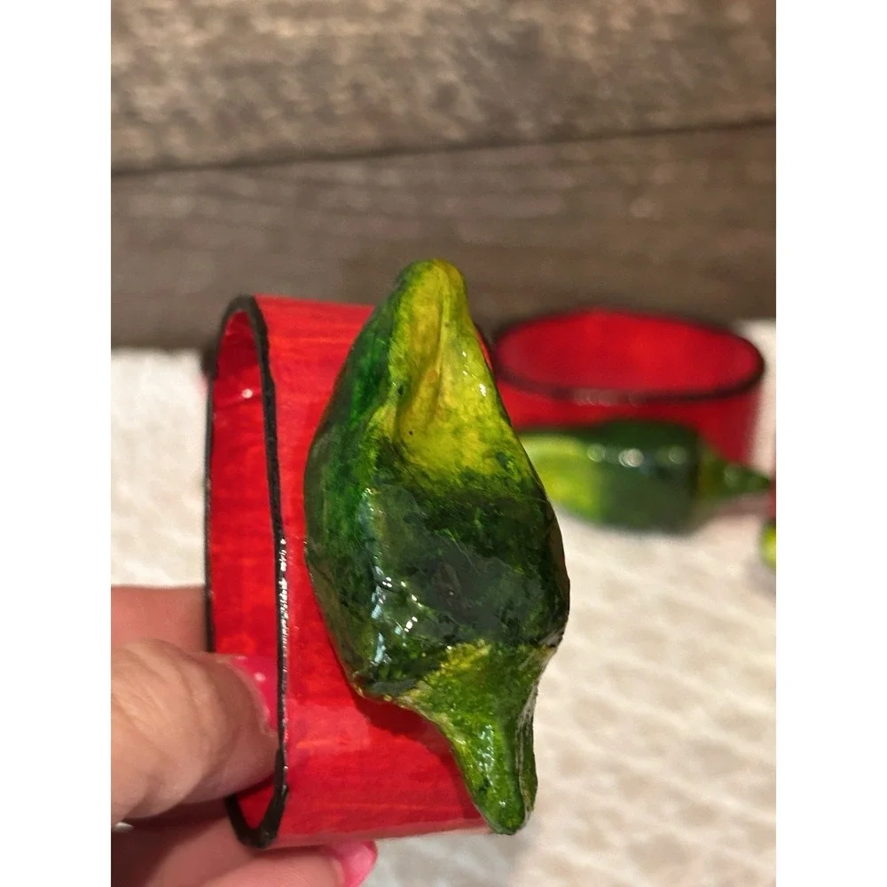 Set 4 Paper Mache Napkin Rings Peppers Chilies Fiesta Mexico‎ Theme